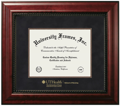 University of Texas Health Science Center at Houston School of Nursing Diploma Frame in Executive with Mahogany Fillet with Black Suede Mat for DOCUMENT: 8 1/2"H X 11"W  
