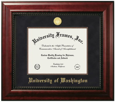 University of Washington Diploma Frame in Executive with Mahogany Fillet with Black Suede Mat for DOCUMENT: 8 1/2"H X 11"W  
