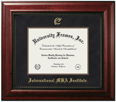International MBA Institute Diploma Frame in Executive with Mahogany Fillet with Black Suede Mat for DOCUMENT: 8 1/2"H X 11"W  
