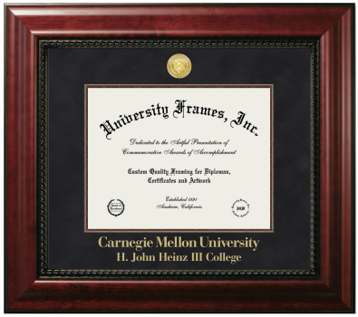 Carnegie Mellon University H. John Heinz III College Diploma Frame in Executive with Mahogany Fillet with Black Suede Mat for DOCUMENT: 8 1/2"H X 11"W  
