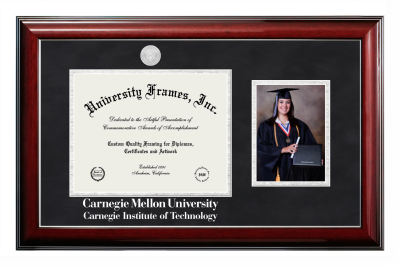 Carnegie Mellon University Carnegie Institute of Technology Diploma with 5 x 7 Portrait Frame in Classic Mahogany with Silver Trim with Black Suede & Silver Mats for document: 8 1/2"h x 11"w  