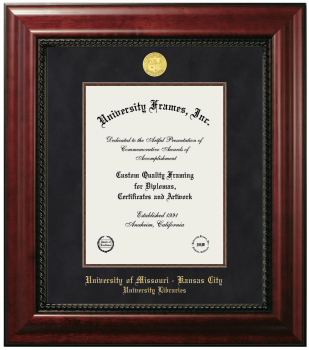 University of Missouri - Kansas City University Libraries Diploma Frame in Executive with Mahogany Fillet with Black Suede Mat for document: 11"h x 8 1/2"w  