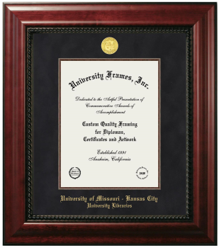 University of Missouri - Kansas City University Libraries Diploma Frame in Executive with Mahogany Fillet with Black Suede Mat for DOCUMENT: 11"H X 8 1/2"W  