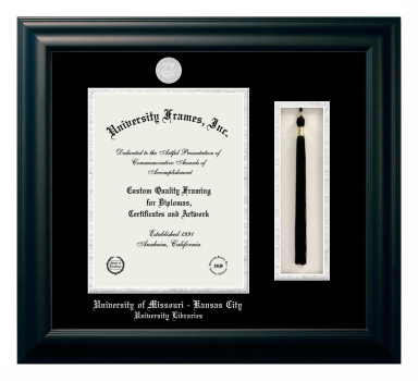 Diploma with Tassel Box Frame in Satin Black with Black & Silver Mats for DOCUMENT: 11"H X 8 1/2"W  