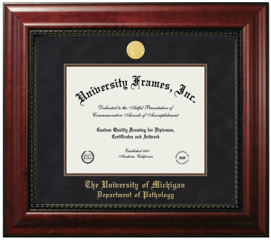 University of Michigan Department of Pathology Diploma Frame in Executive with Mahogany Fillet with Black Suede Mat for document: 8 1/2"h x 11"w  