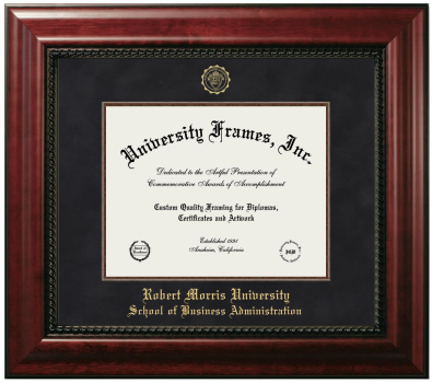 Robert Morris University (Chicago) School of Business Administration Diploma Frame in Executive with Mahogany Fillet with Black Suede Mat for DOCUMENT: 8 1/2"H X 11"W  