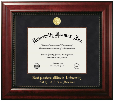 Northeastern Illinois University College of Arts & Sciences Diploma Frame in Executive with Mahogany Fillet with Black Suede Mat for DOCUMENT: 8 1/2"H X 11"W  