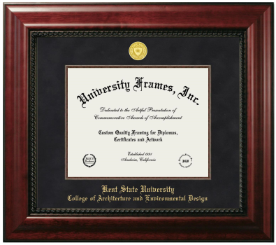 Kent State University College of Architecture and Environmental Design Diploma Frame in Executive with Mahogany Fillet with Black Suede Mat for document: 8 1/2"h x 11"w  