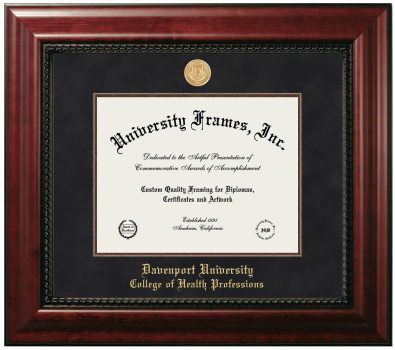 Davenport University College of Health Professions Diploma Frame in Executive with Mahogany Fillet with Black Suede Mat for DOCUMENT: 8 1/2"H X 11"W  
