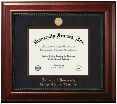 Davenport University College of Urban Education Diploma Frame in Executive with Mahogany Fillet with Black Suede Mat for document: 8 1/2"h x 11"w  