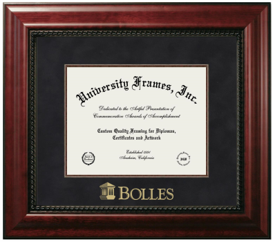 Bolles School Diploma Frame in Executive with Mahogany Fillet with Black Suede Mat for DOCUMENT: 8 1/2"H X 11"W  