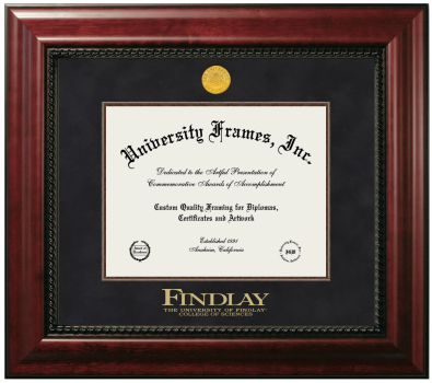 University of Findlay College of Sciences Diploma Frame in Executive with Mahogany Fillet with Black Suede Mat for DOCUMENT: 8 1/2"H X 11"W  