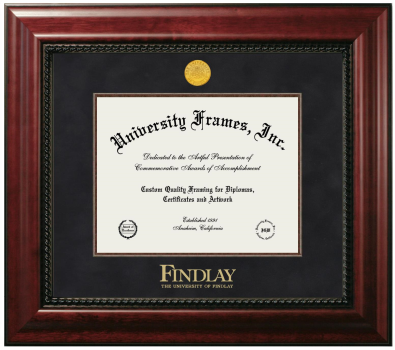 University of Findlay Diploma Frame in Executive with Mahogany Fillet with Black Suede Mat for document: 8 1/2"h x 11"w  
