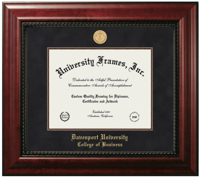 Davenport University College of Business Diploma Frame in Executive with Mahogany Fillet with Black Suede Mat for DOCUMENT: 8 1/2"H X 11"W  