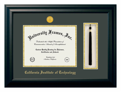 California Institute of Technology Diploma with Tassel Box Frame in Satin Black with Forest Green & Gold Mats for  11"h x 14"w  