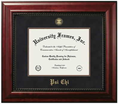 Psi Chi Diploma Frame in Executive with Mahogany Fillet with Black Suede Mat for DOCUMENT: 8 1/2"H X 11"W  