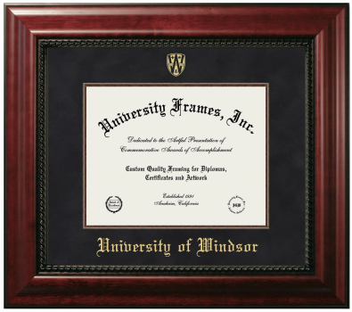 University of Windsor Diploma Frame in Executive with Mahogany Fillet with Black Suede Mat for DOCUMENT: 8 1/2"H X 11"W  
