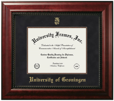 University of Groningen Diploma Frame in Executive with Mahogany Fillet with Black Suede Mat for DOCUMENT: 8 1/2"H X 11"W  