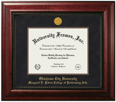 Oklahoma City University Margaret E. Petree College of Performing Arts Diploma Frame in Executive with Mahogany Fillet with Black Suede Mat for document: 8 1/2"h x 11"w  