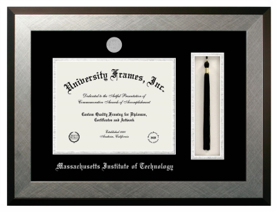Massachusetts Institute of Technology Diploma with Tassel Box Frame in Satin Black with Black & Silver Mats for DOCUMENT: 8 1/2"H X 11"W  