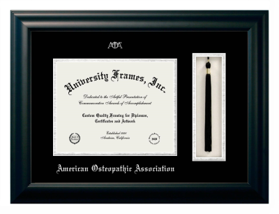 American Osteopathic Association Diploma with Tassel Box Frame in Satin Black with Black & Silver Mats for DOCUMENT: 8 1/2"H X 11"W  