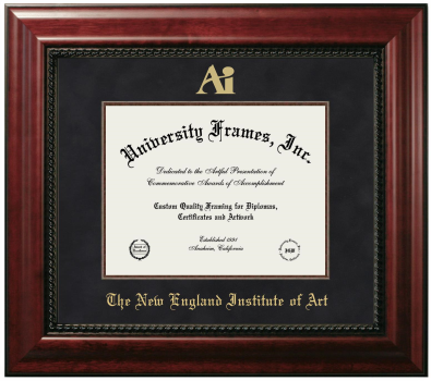 New England Institute of Art Diploma Frame in Executive with Mahogany Fillet with Black Suede Mat for DOCUMENT: 8 1/2"H X 11"W  