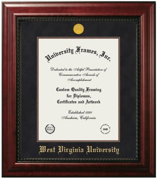 West Virginia University Diploma Frame in Executive with Mahogany Fillet with Black Suede Mat for document: 14"h x 11"w  