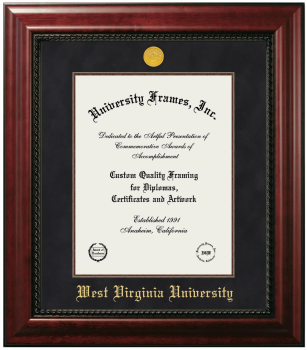 West Virginia University Diploma Frame in Executive with Mahogany Fillet with Black Suede Mat for DOCUMENT: 14"H X 11"W  