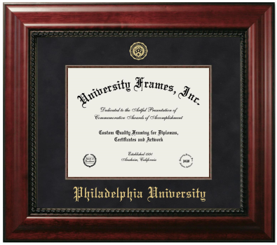 Philadelphia University Diploma Frame in Executive with Mahogany Fillet with Black Suede Mat for DOCUMENT: 8 1/2"H X 11"W  