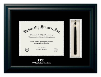 ITT Technical Institute Diploma with Tassel Box Frame in Satin Black with Black & Silver Mats for DOCUMENT: 8 1/2"H X 11"W  