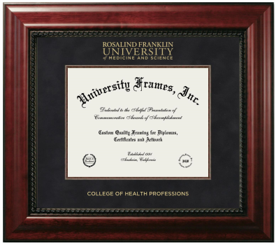 Rosalind Franklin University of Medicine and Science College of Health Professions Diploma Frame in Executive with Mahogany Fillet with Black Suede Mat for DOCUMENT: 8 1/2"H X 11"W  
