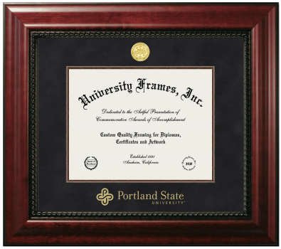 Portland State University Diploma Frame in Executive with Mahogany Fillet with Black Suede Mat for DOCUMENT: 8 1/2"H X 11"W  
