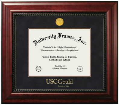 University of Southern California Gould School of Law Diploma Frame in Executive with Mahogany Fillet with Black Suede Mat for document: 8 1/2"h x 11"w  