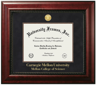 Carnegie Mellon University Mellon College of Science Diploma Frame in Executive with Mahogany Fillet with Black Suede Mat for DOCUMENT: 8 1/2"H X 11"W  