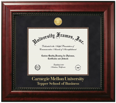 Carnegie Mellon University Tepper School of Business Diploma Frame in Executive with Mahogany Fillet with Black Suede Mat for DOCUMENT: 8 1/2"H X 11"W  