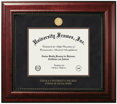 Loyola University Chicago School of Social Work Diploma Frame in Executive with Mahogany Fillet with Black Mat for DOCUMENT: 8 1/2"H X 11"W  