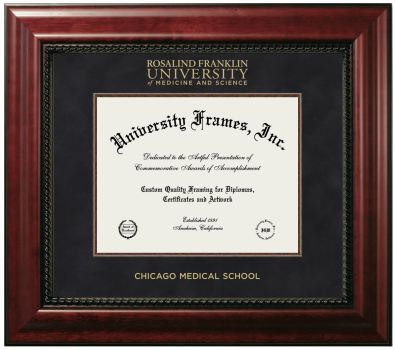Rosalind Franklin University of Medicine and Science Chicago Medical School Diploma Frame in Executive with Mahogany Fillet with Black Suede Mat for document: 8 1/2"h x 11"w  