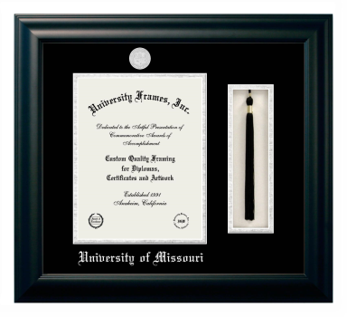 Diploma with Tassel Box Frame in Satin Black with Black & Silver Mats for  11"H X 8 1/2"W  