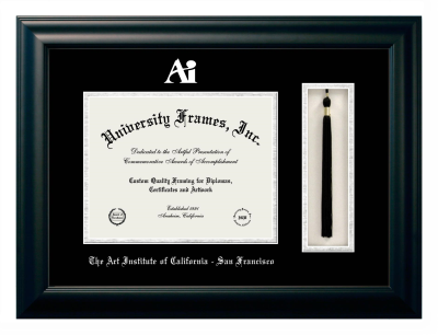 Art Institute of California-San Francisco Diploma with Tassel Box Frame in Satin Black with Black & Silver Mats for document: 8 1/2"h x 11"w  