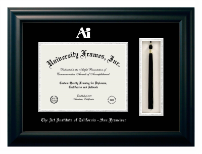 Art Institute of California-San Francisco Diploma with Tassel Box Frame in Satin Black with Black & Silver Mats for DOCUMENT: 8 1/2"H X 11"W  