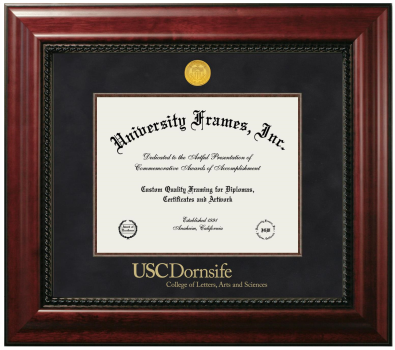 University of Southern California Dornsife College of Letters, Arts, and Sciences Diploma Frame in Executive with Mahogany Fillet with Black Suede Mat for DOCUMENT: 8 1/2"H X 11"W  