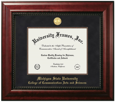 Michigan State University College of Communication Arts and Sciences Diploma Frame in Executive with Mahogany Fillet with Black Suede Mat for DOCUMENT: 8 1/2"H X 11"W  