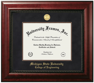 Michigan State University College of Engineering Diploma Frame in Executive with Mahogany Fillet with Black Suede Mat for document: 8 1/2"h x 11"w  