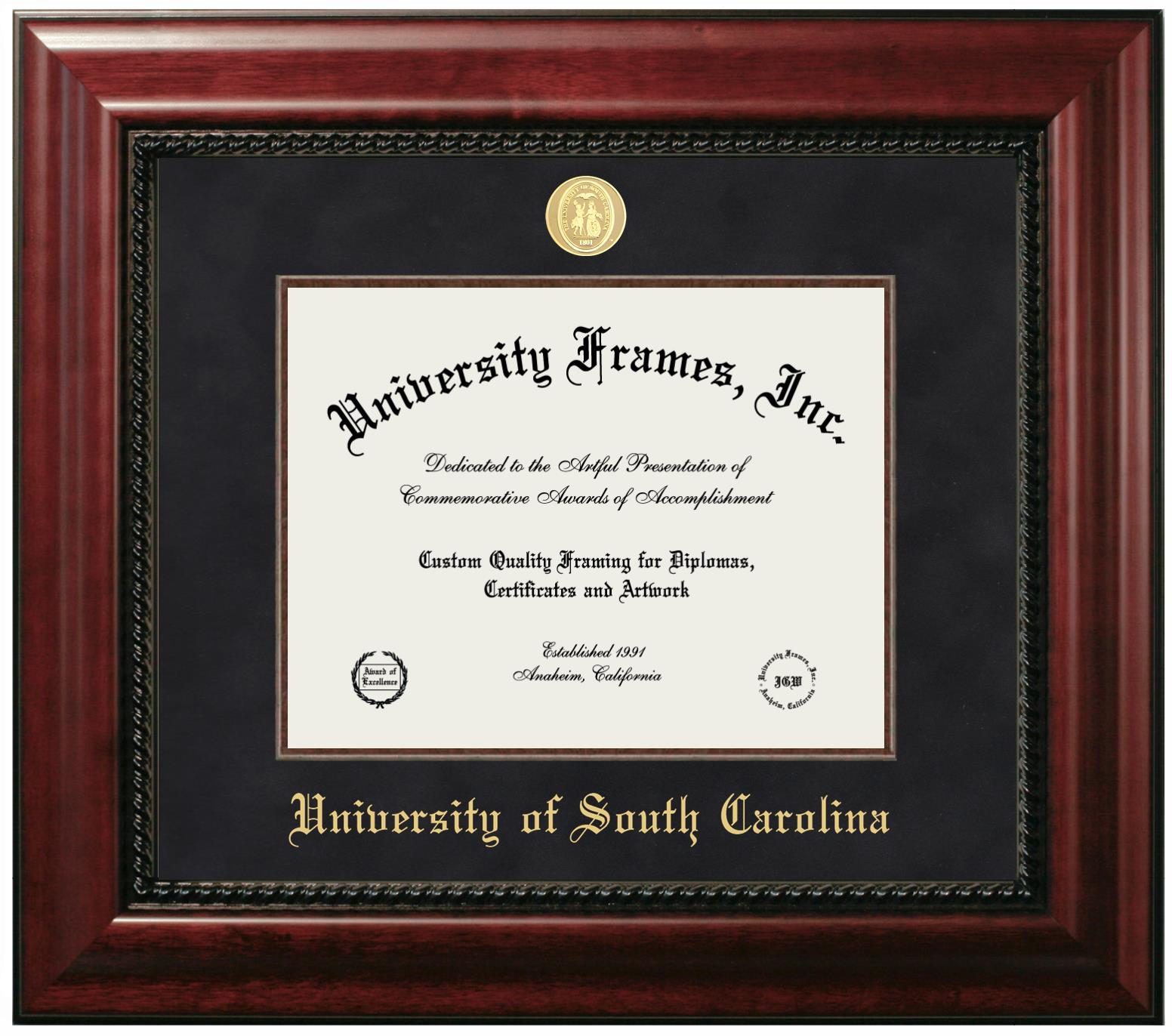 University of South Carolina Diploma Frame in Executive with Mahogany Fillet with Black Suede Mat