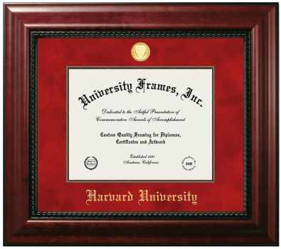 Harvard University Diploma Frame in Executive with Mahogany Fillet with Red Suede Mat for DOCUMENT: 8 1/2"H X 11"W  