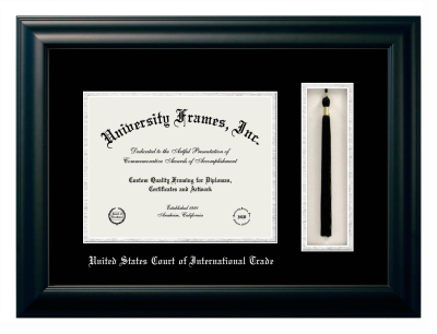 United States Court of  International Trade Diploma with Tassel Box Frame in Satin Black with Black & Silver Mats for document: 8 1/2"h x 11"w  