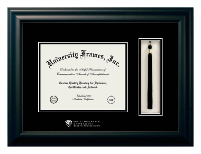 Rocky Mountain University of Health Professions Diploma with Tassel Box Frame in Satin Black with Black & Black Mats for DOCUMENT: 8 1/2"H X 11"W  