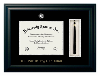 University of Edinburgh Diploma with Tassel Box Frame in Satin Black with Black & Silver Mats for document: 8 1/2"h x 11"w  