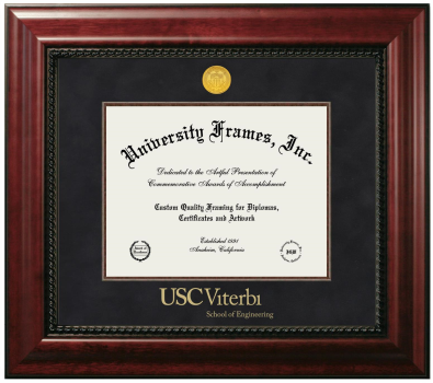 University of Southern California Viterbi School of Engineering Diploma Frame in Executive with Mahogany Fillet with Black Suede Mat for DOCUMENT: 8 1/2"H X 11"W  