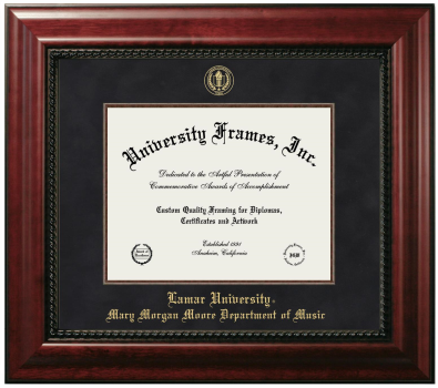 Lamar University Mary Morgan Moore Department of Music Diploma Frame in Executive with Mahogany Fillet with Black Suede Mat for DOCUMENT: 8 1/2"H X 11"W  